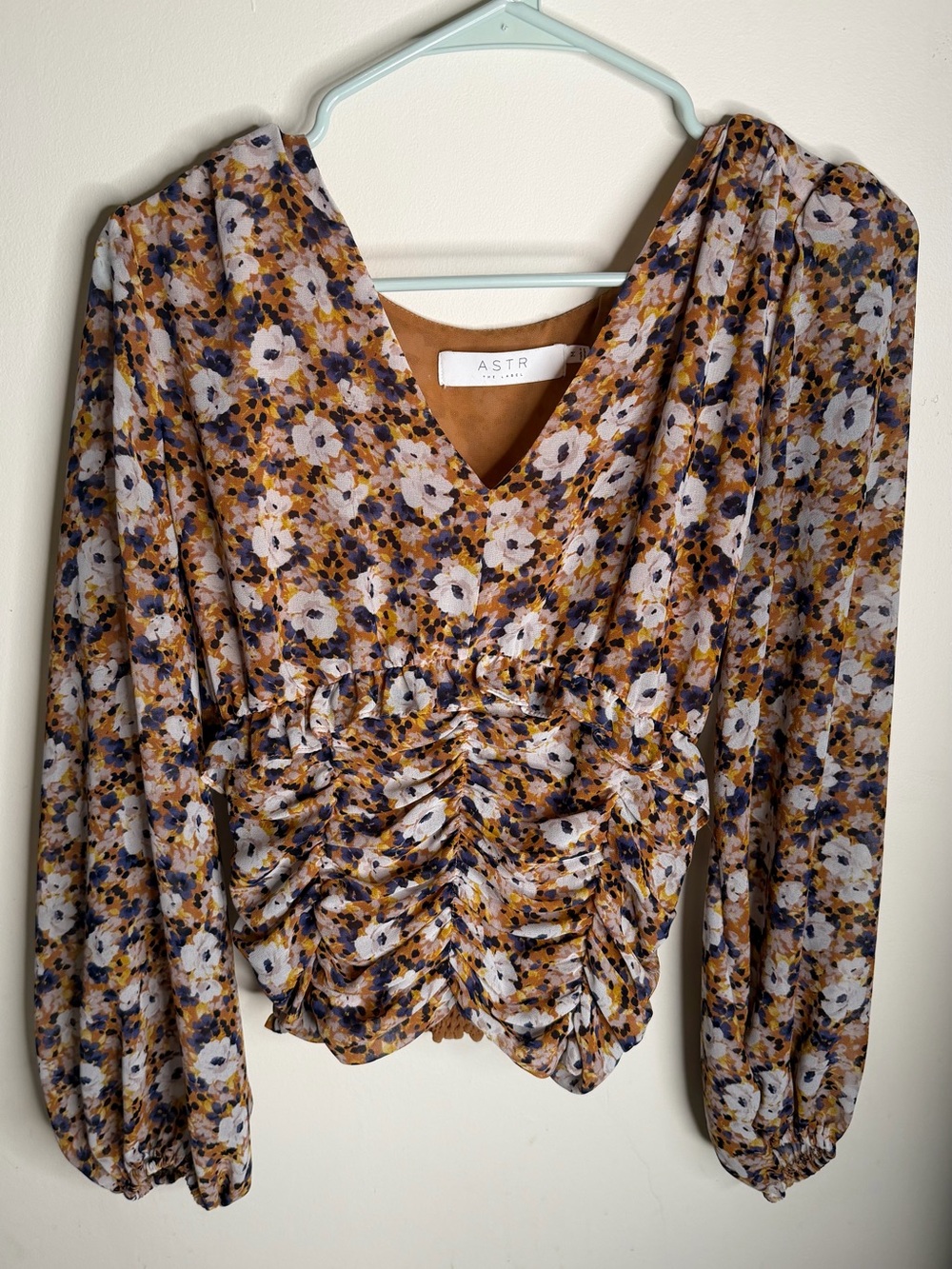 Astr Mustard Multi Floral Ruffle V-Neck Blouse